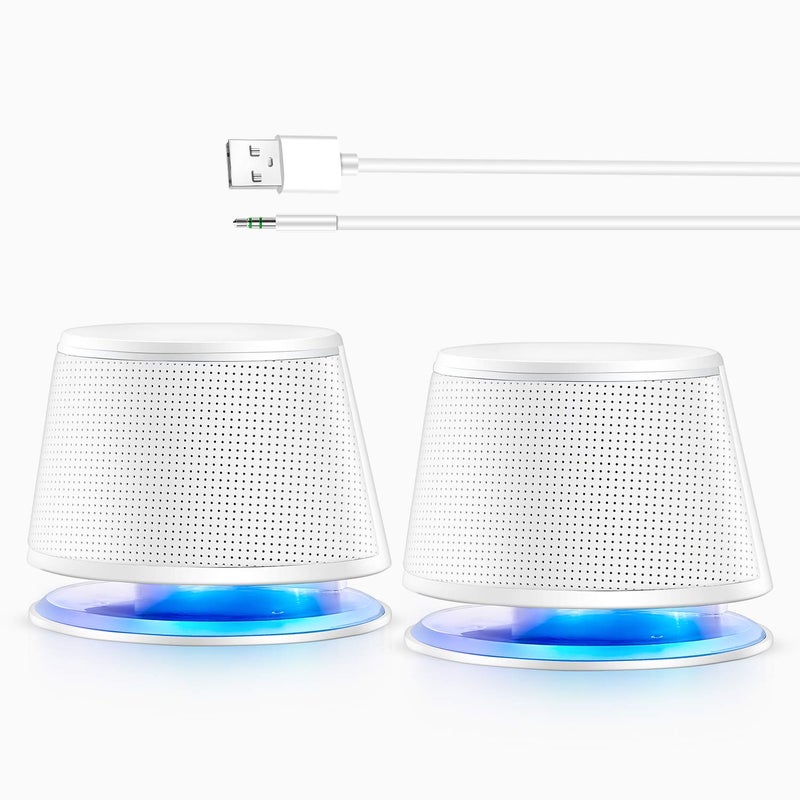 Sanyun SW102 Computer Speakers, 5Wx2, Deep Bass in Small Body, Stereo 2.0 USB Powered 3.5mm Aux Multimedia Speakers, Built-in Bottom Bass Radiators, PC Laptop Desktop Speakers, White - Image 2